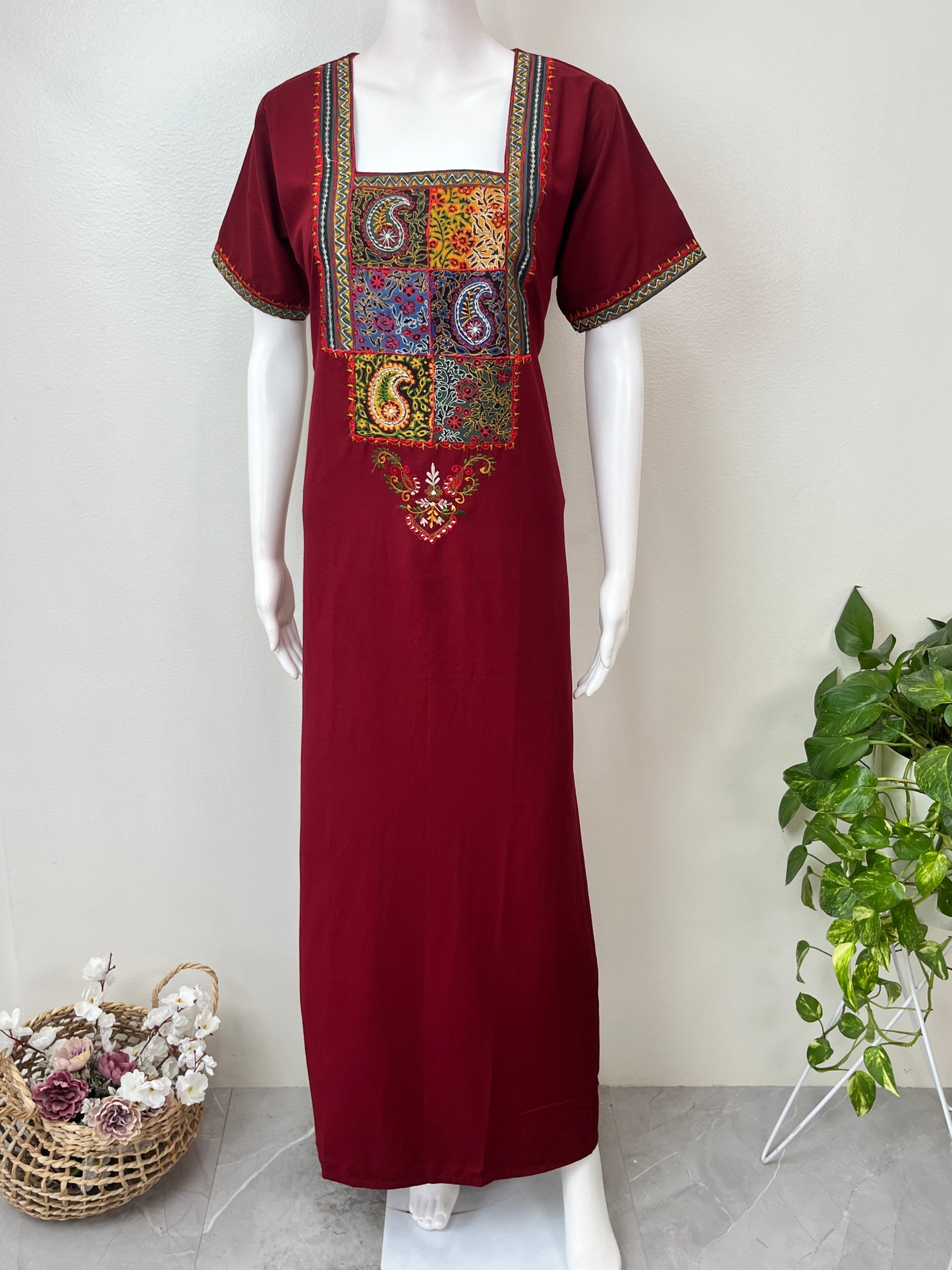 Maroon Delicate Embroidery Bizzylizzy Nighty