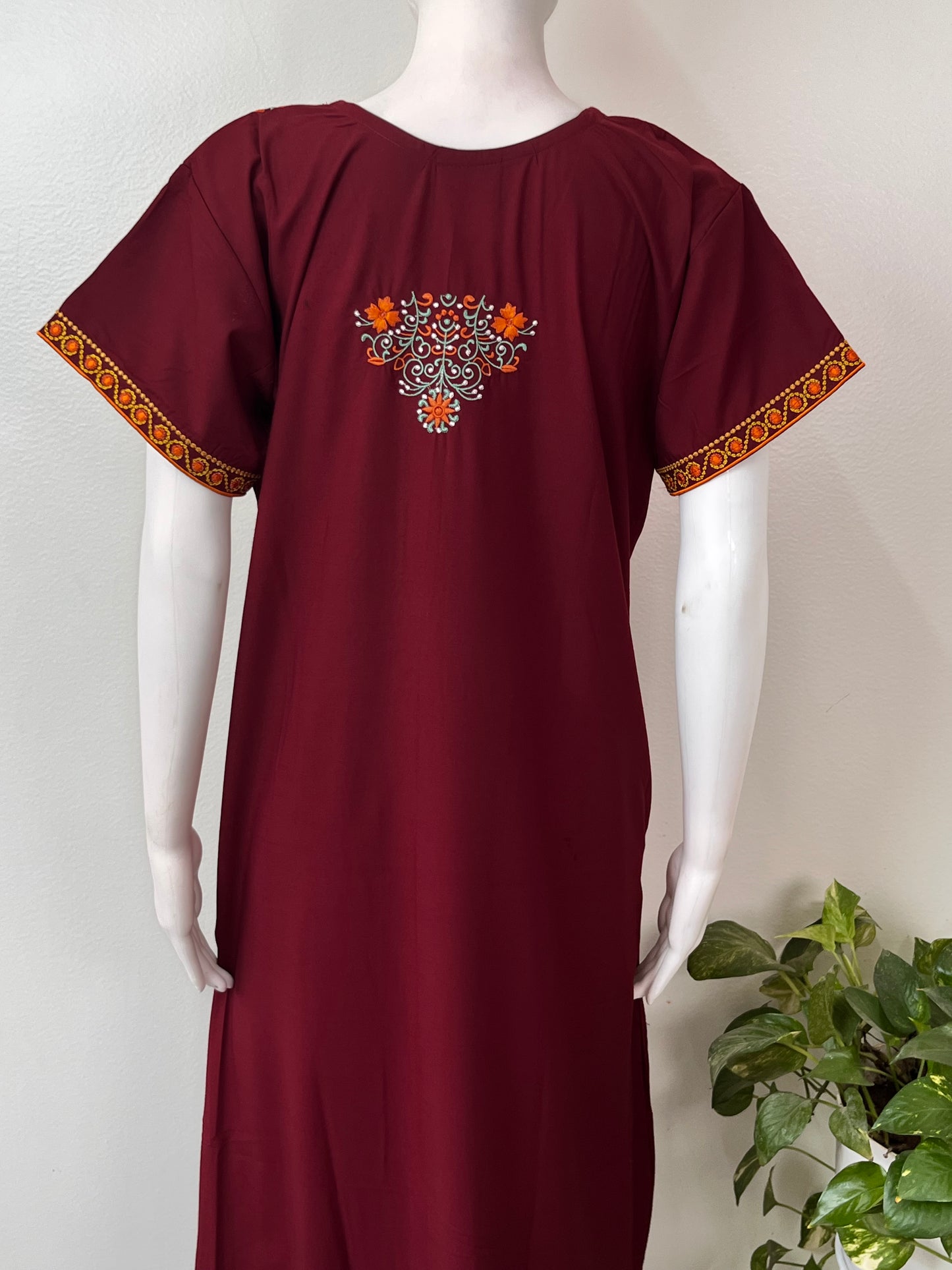 Maroon Delicate Embroidery Bizzylizzy Nighty