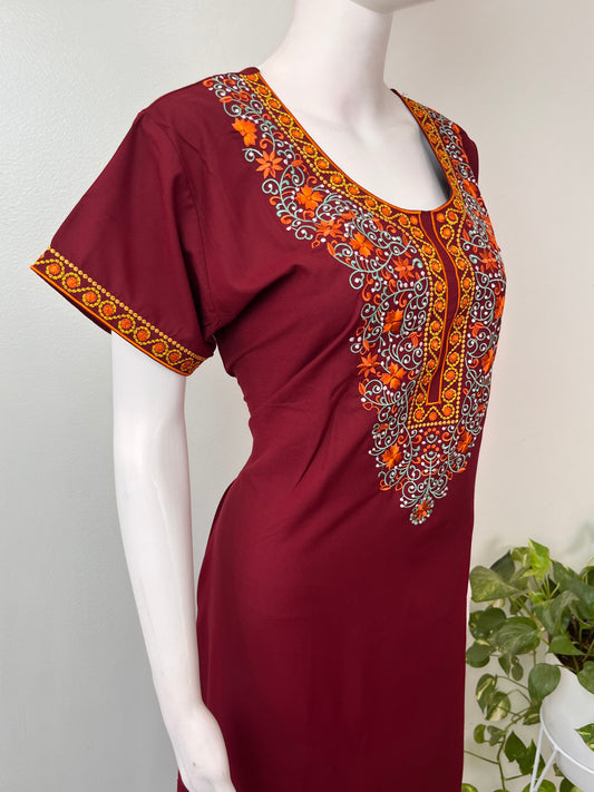 Maroon Delicate Embroidery Bizzylizzy Nighty
