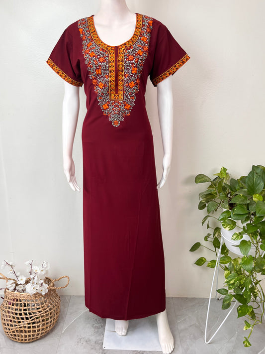 Maroon Delicate Embroidery Bizzylizzy Nighty