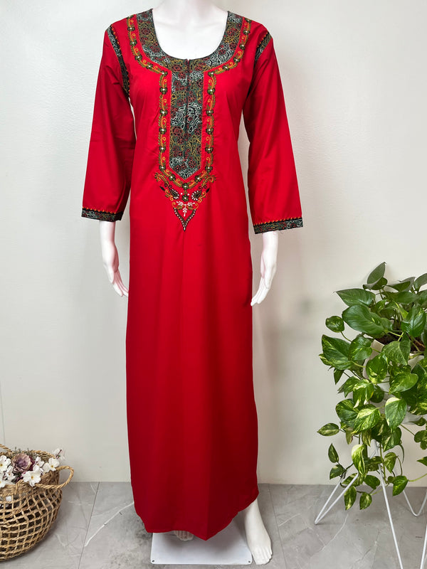 Crimson graceful Bizzylizzy nighty with embroidery for women