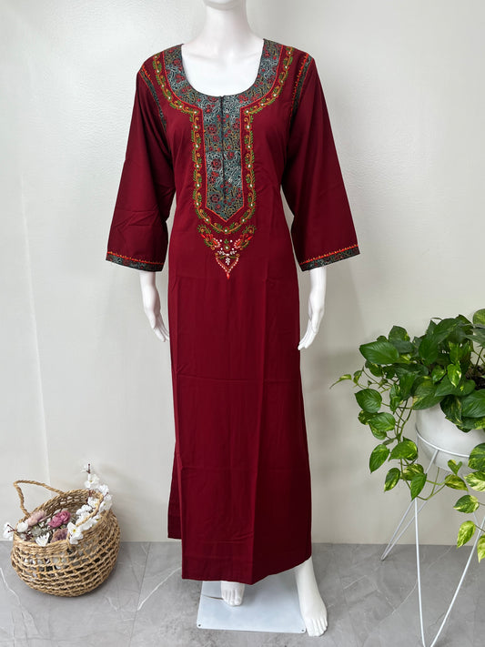 Maroon Classic Charm Bizzylizzy Nighty with 3/4 Sleeves