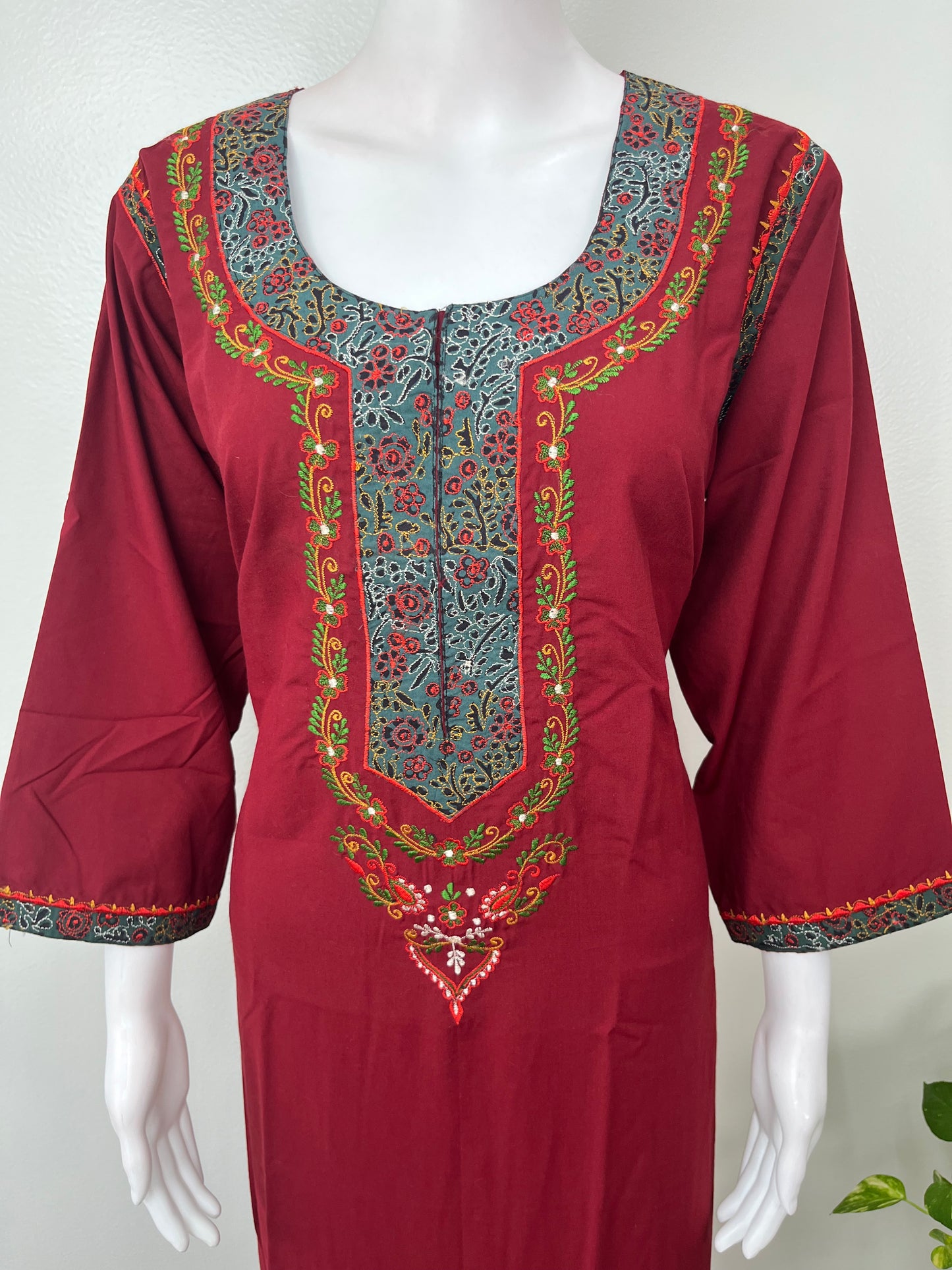 Maroon Classic Charm Bizzylizzy Nighty with 3/4 Sleeves