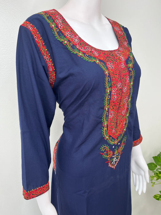 Navy Blue Elegant Comfort Bizzylizzy Nighty with 3/4th Sleeves