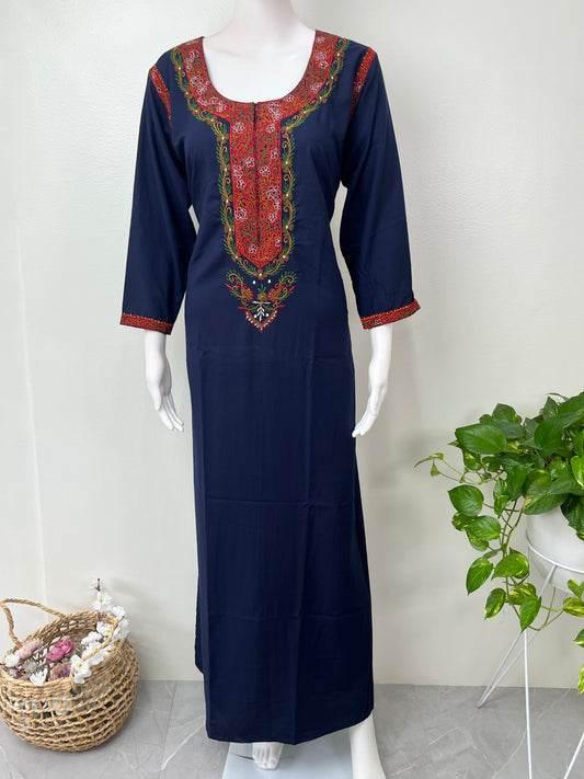 Navy Blue Elegant Comfort Bizzylizzy Nighty with 3/4th Sleeves