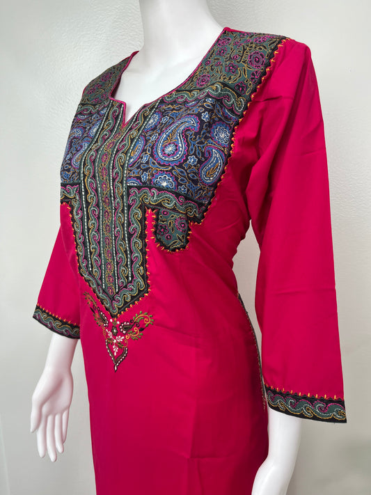 Hot Pink Elegant Comfort Bizzylizzy Nighty with 3/4th Sleeves