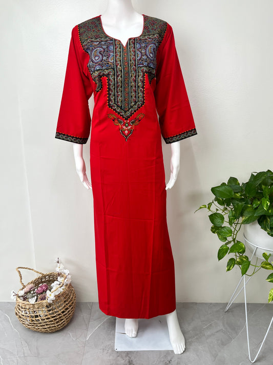 Crimson Red Soft & Stylish Bizzylizzy Nightgown with Long Sleeves