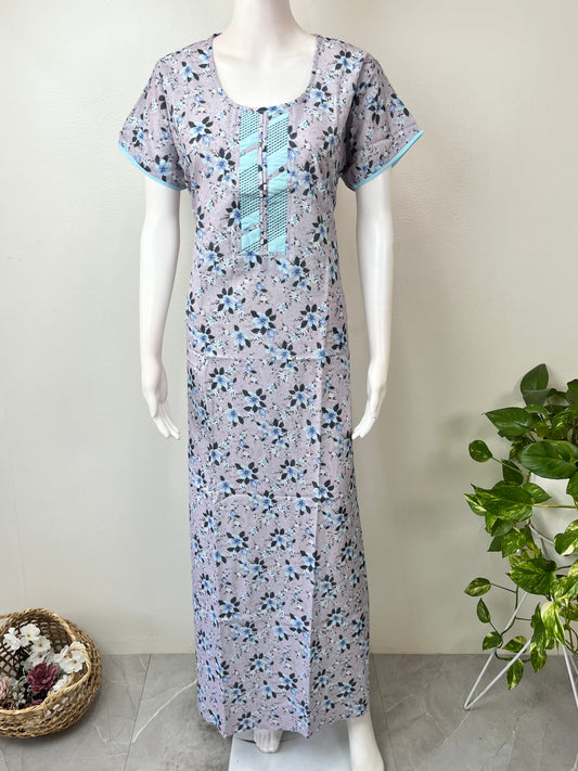 Blue Floral Rayon Fabric Nighty