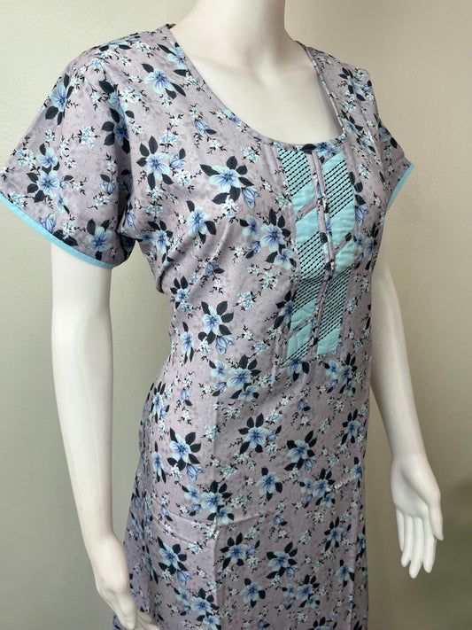 Blue Floral Rayon Fabric Nighty