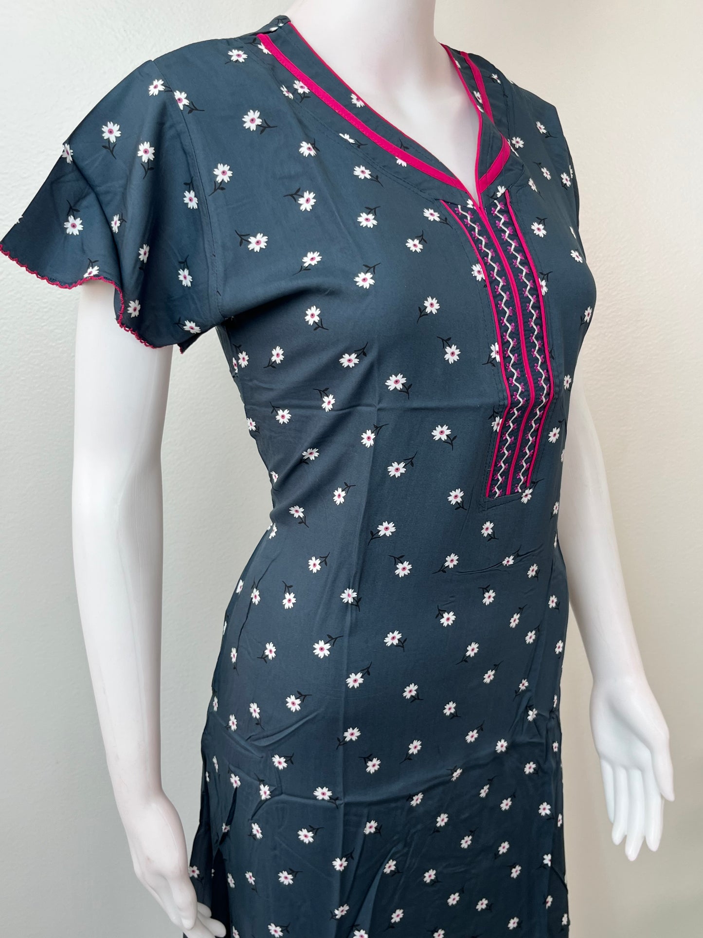 Navy Blue Soft & Elegant Rayon Fabric Nighty