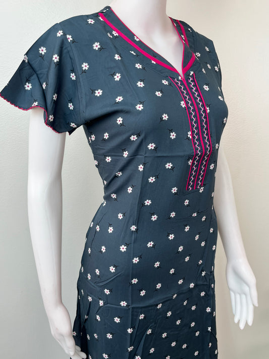 Navy Blue Soft & Elegant Rayon Fabric Nighty