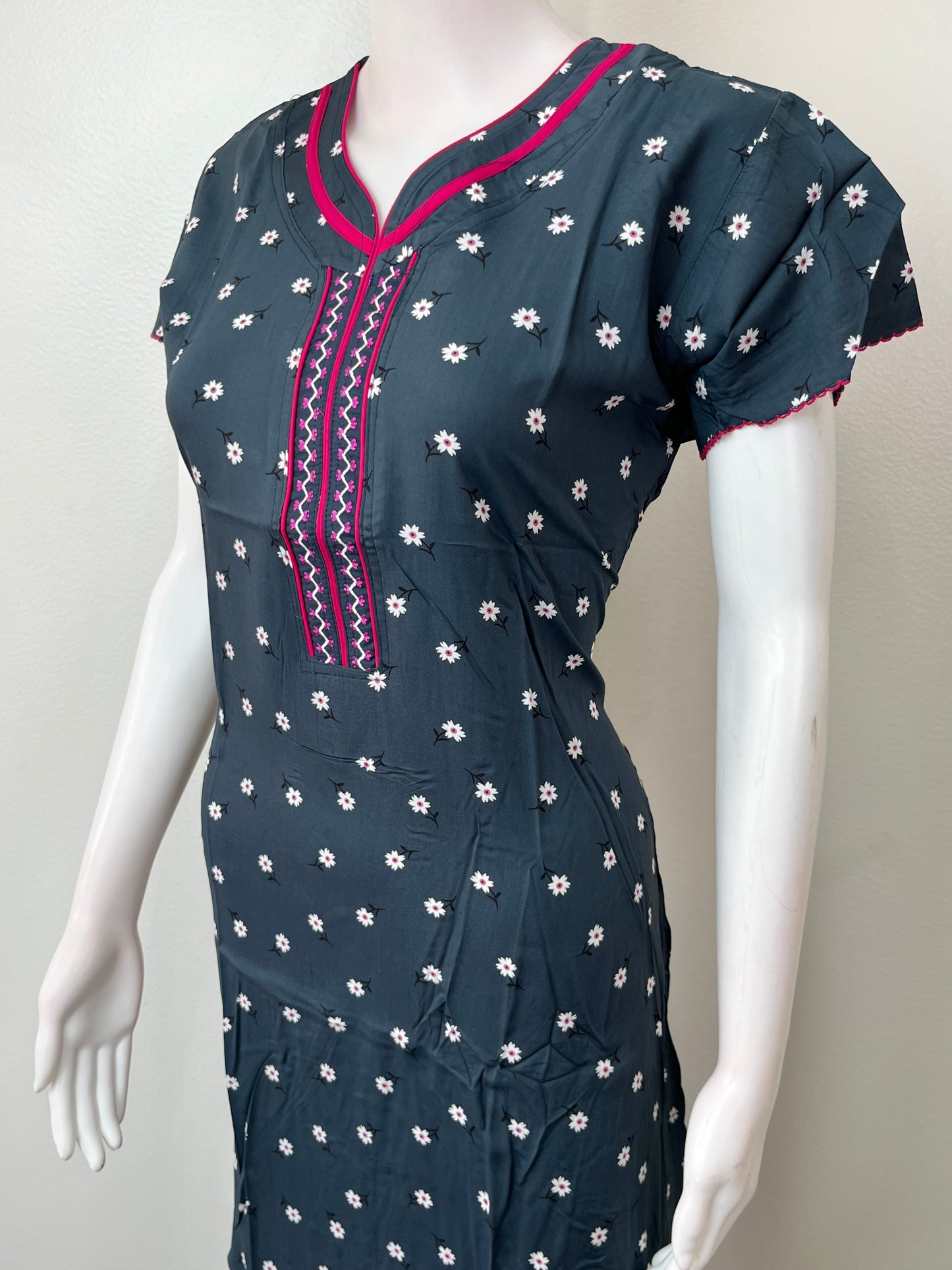 Navy Blue Soft & Elegant Rayon Fabric Nighty