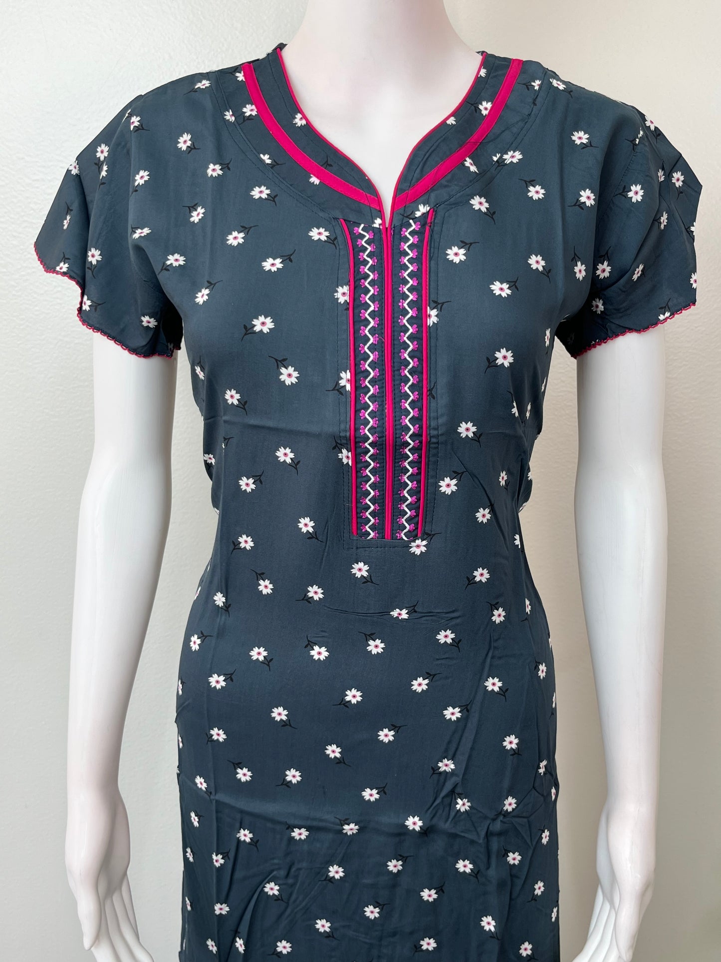 Navy Blue Soft & Elegant Rayon Fabric Nighty