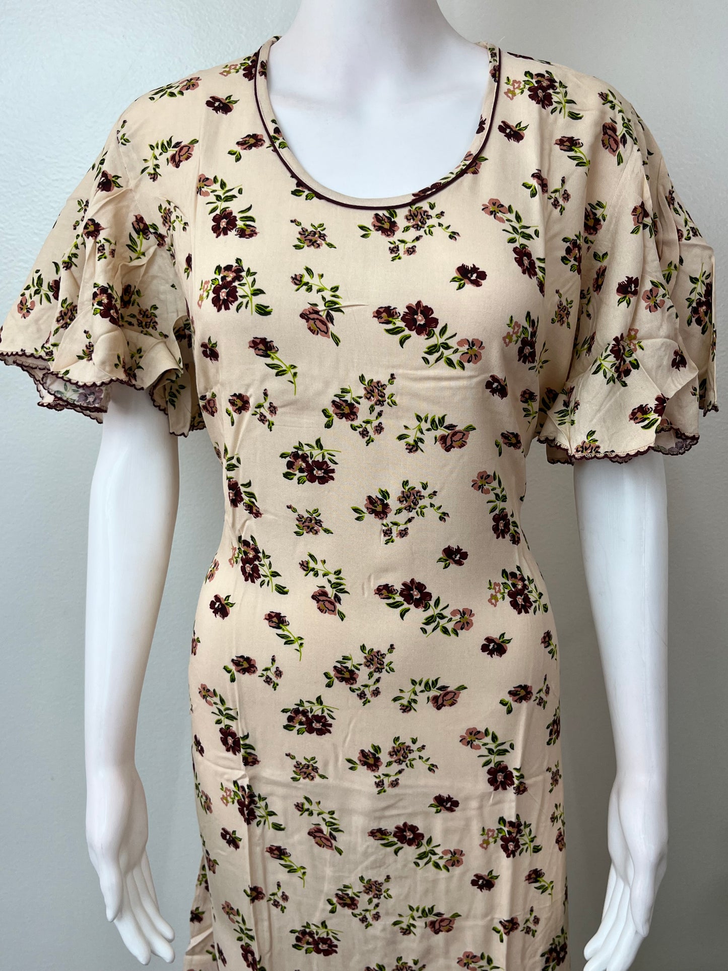 Yellow Rayon Fabric Nighty With Butterfly Sleeves