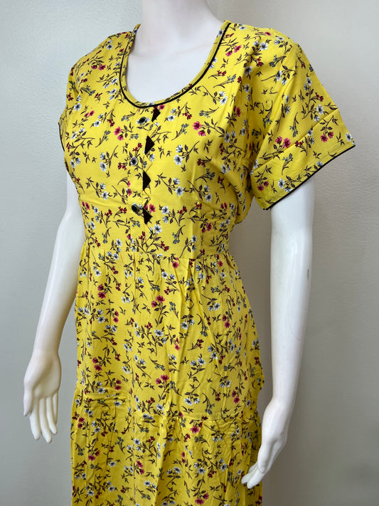 Yellow Umbrella Style Rayon Fabric Nightgown for Women