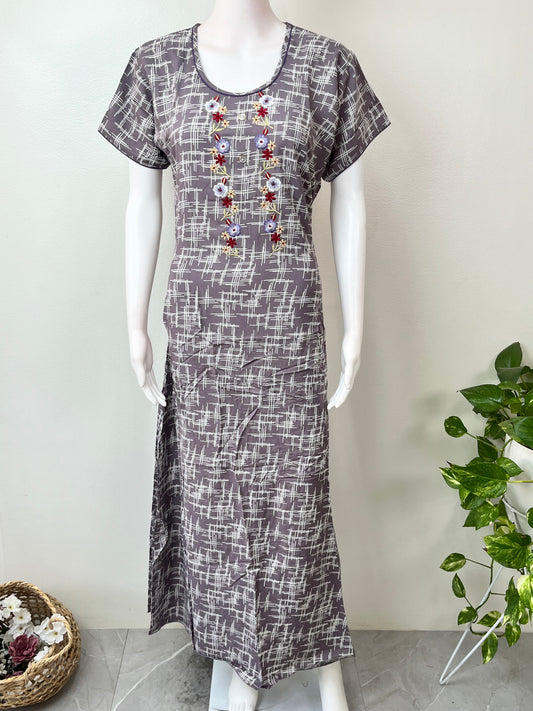 Wine Embroidered Rayon Nighty