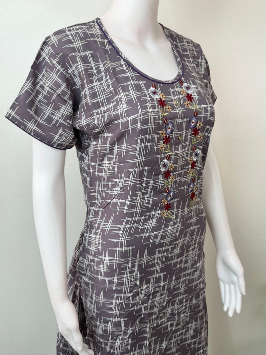 Wine Embroidered Rayon Nighty