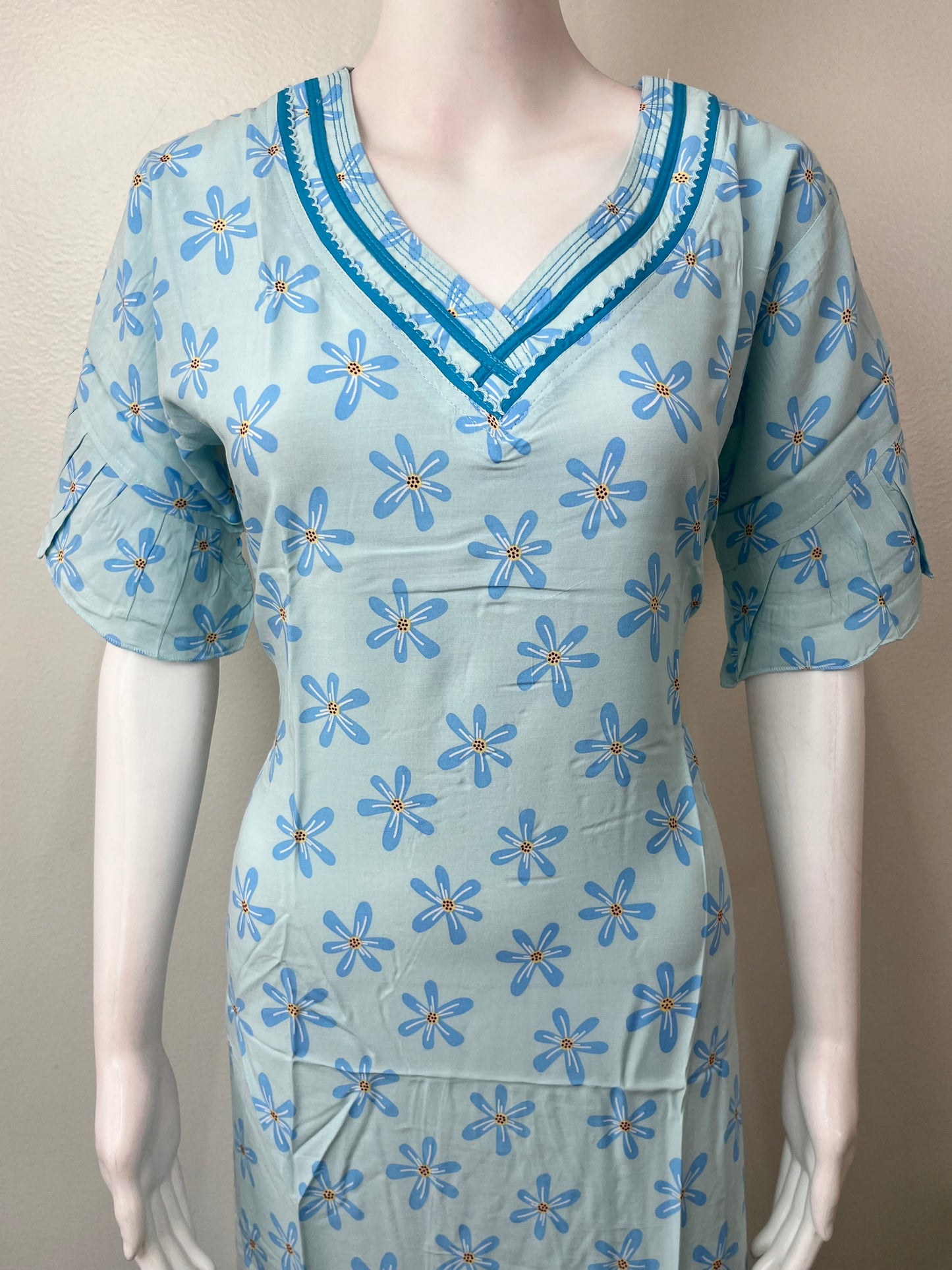 Sky Blue Elegantr & Soft Rayon Fabric Nighty