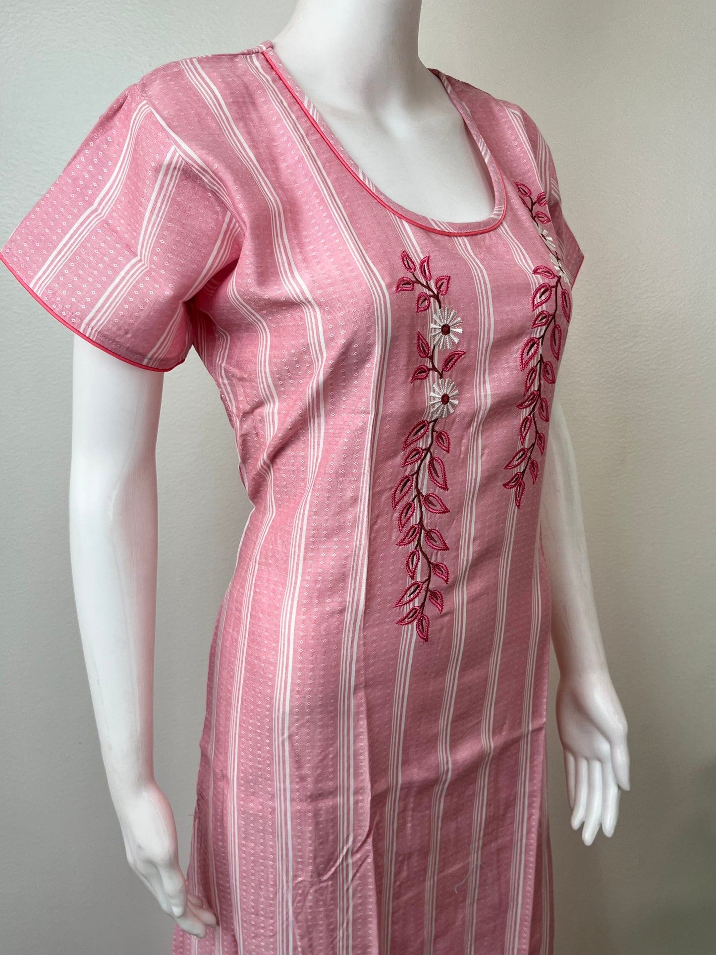 Pink Elegant Embroidered Rayon Fabric Nighty