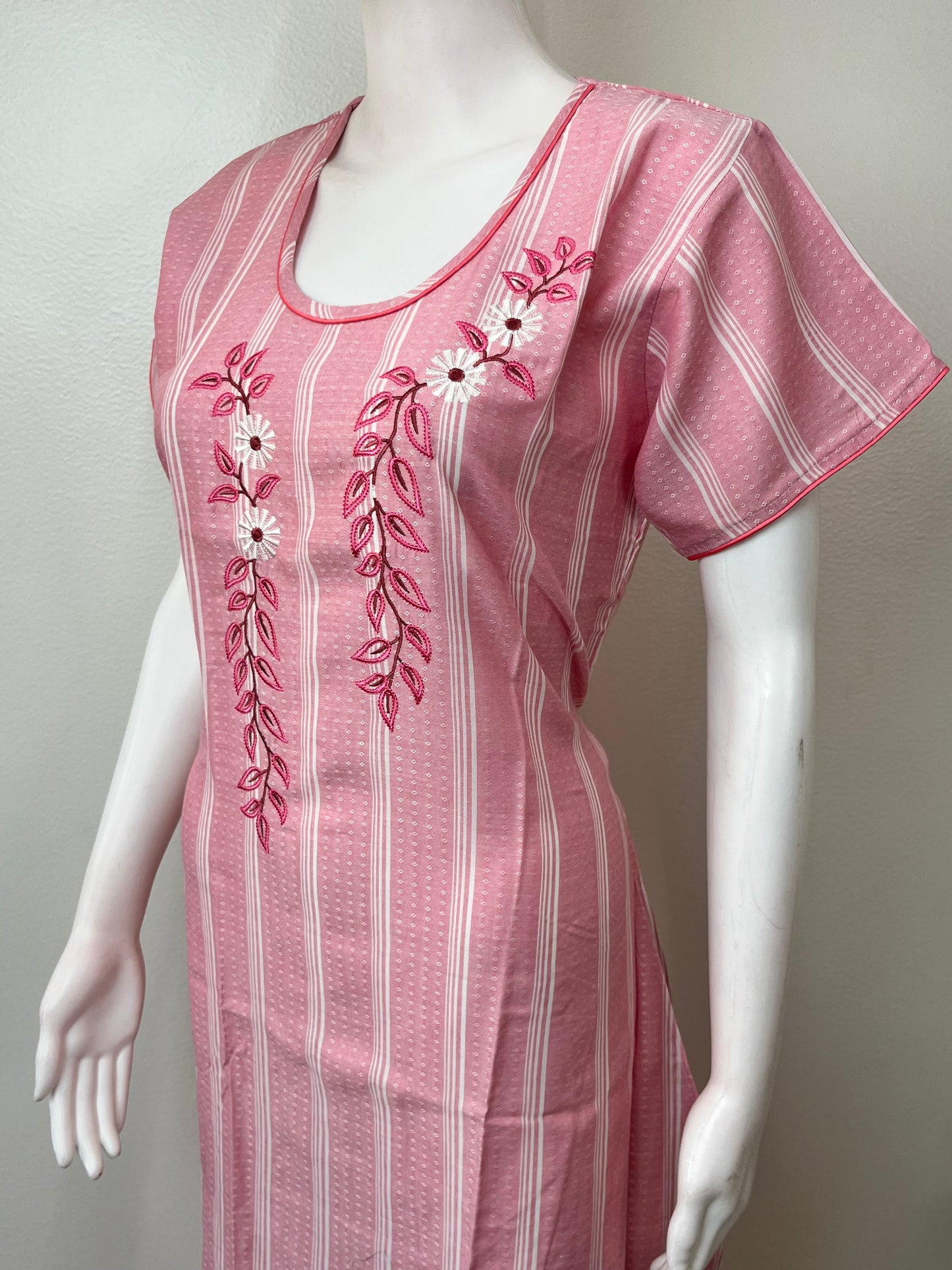 Pink Elegant Embroidered Rayon Fabric Nighty