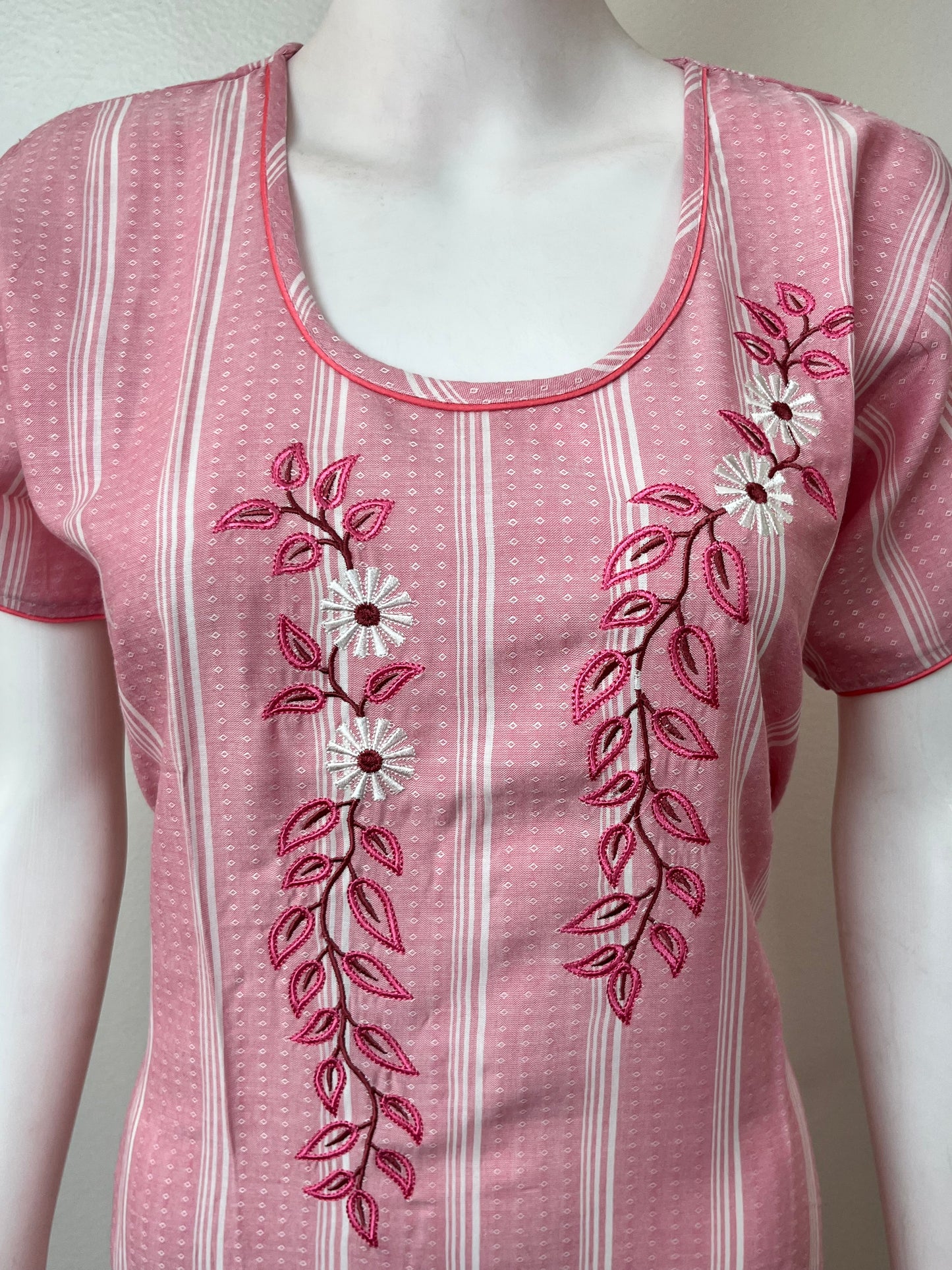 Pink Elegant Embroidered Rayon Fabric Nighty