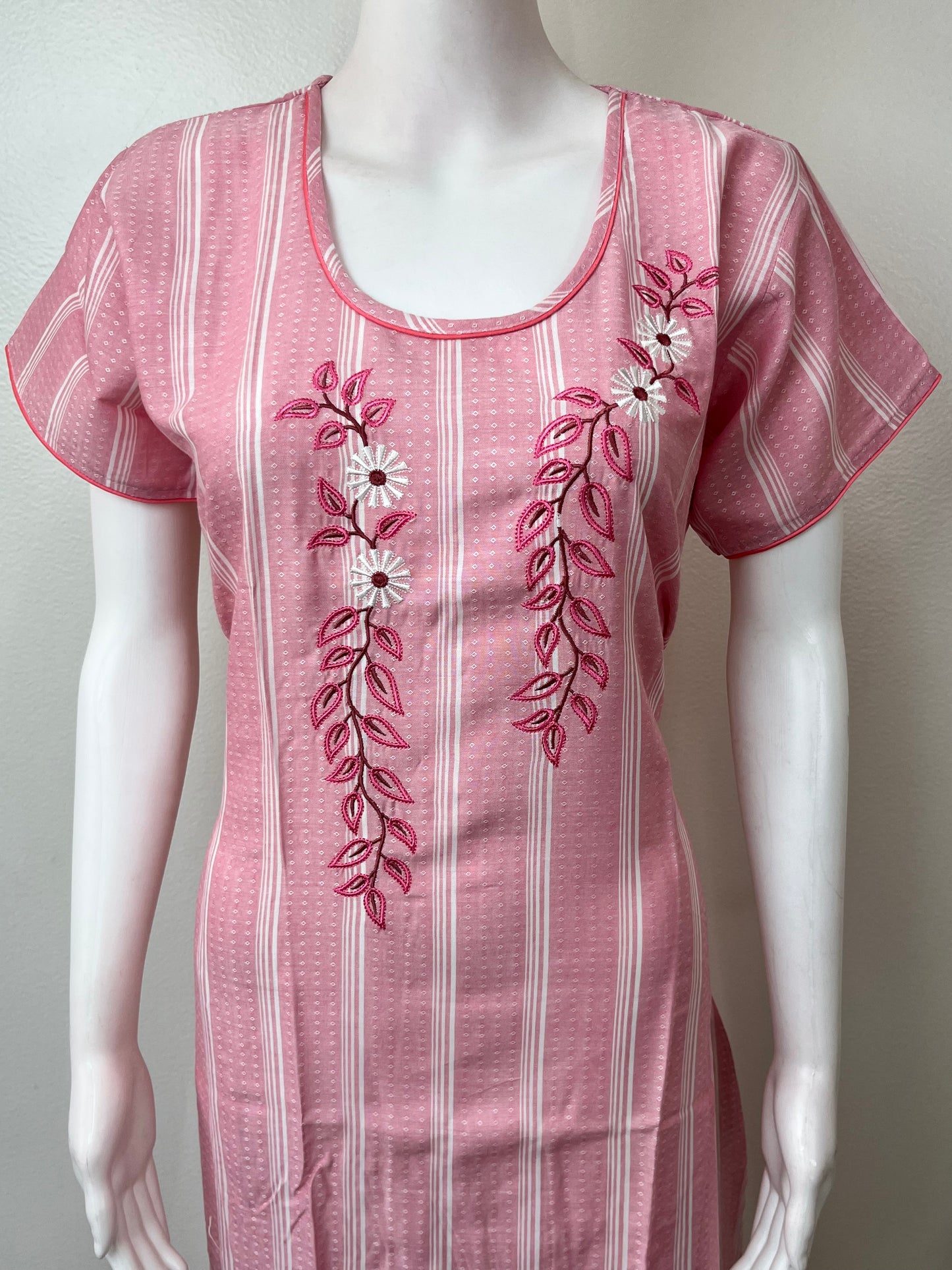 Pink Elegant Embroidered Rayon Fabric Nighty