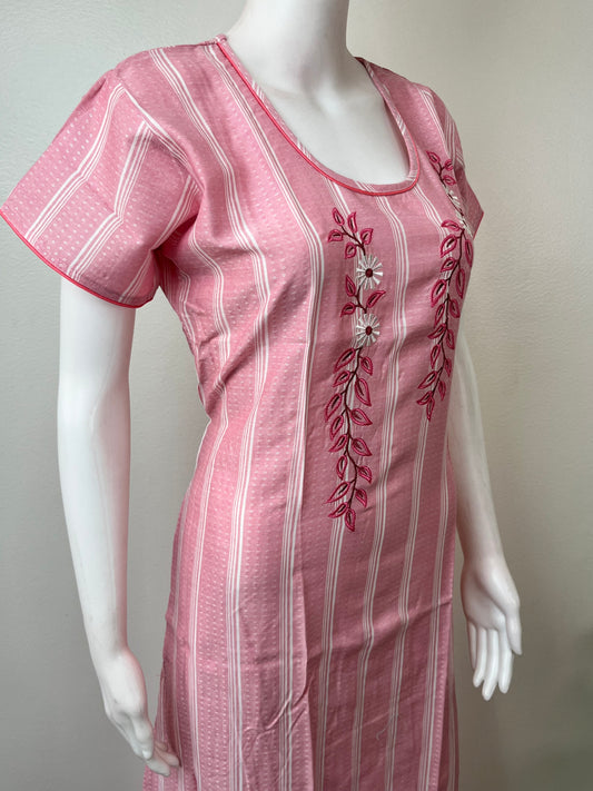 Pink Elegant Embroidered Rayon Fabric Nighty