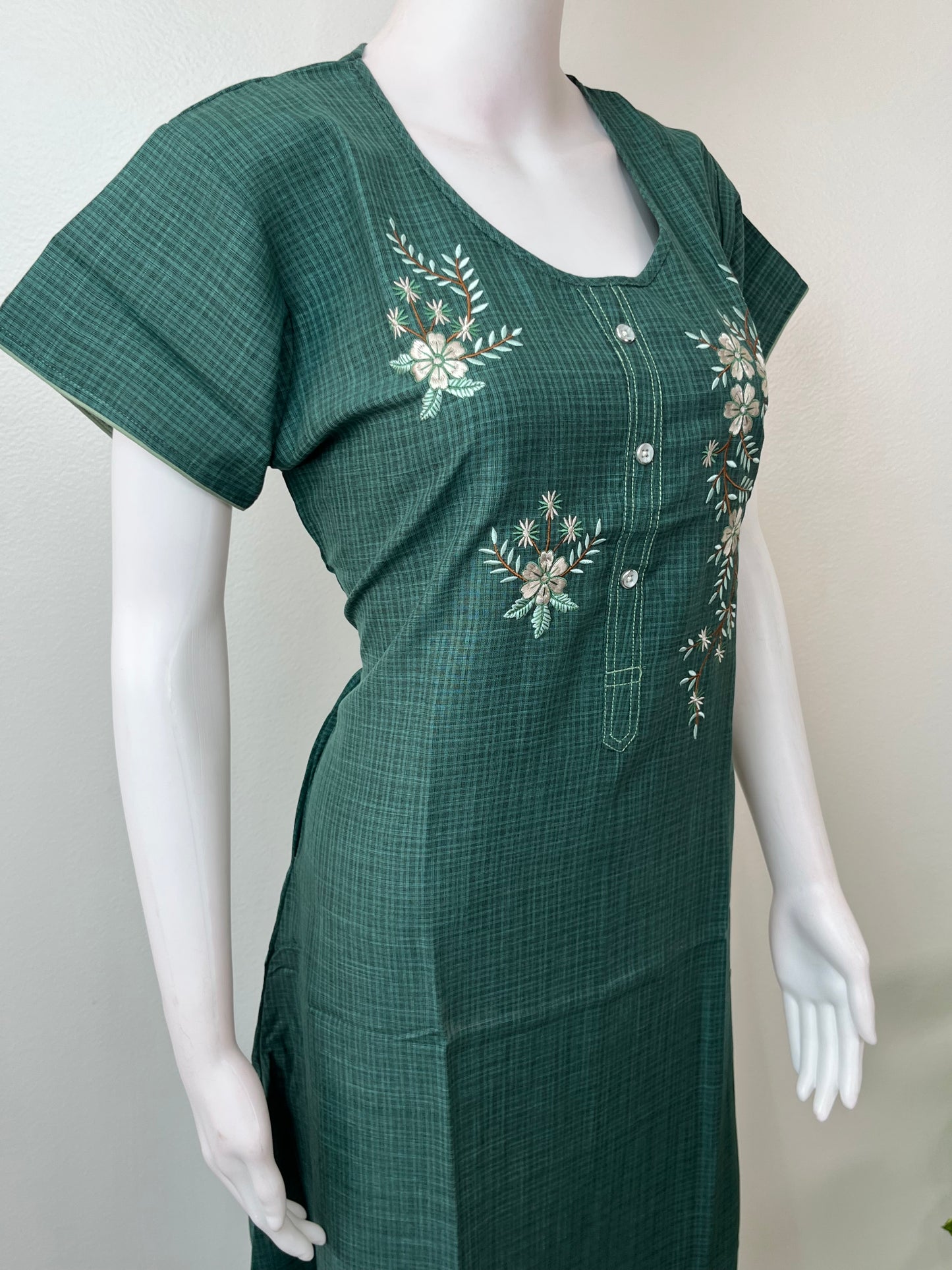 Bottle Green Rayon Fabric Nighty for Women