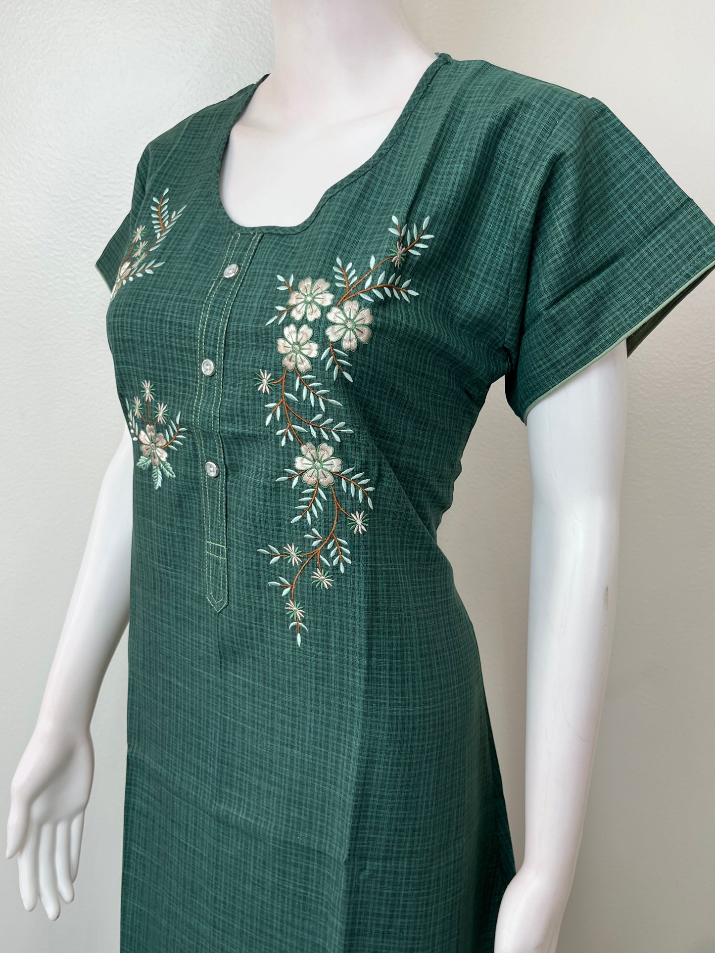 Bottle Green Rayon Fabric Nighty for Women