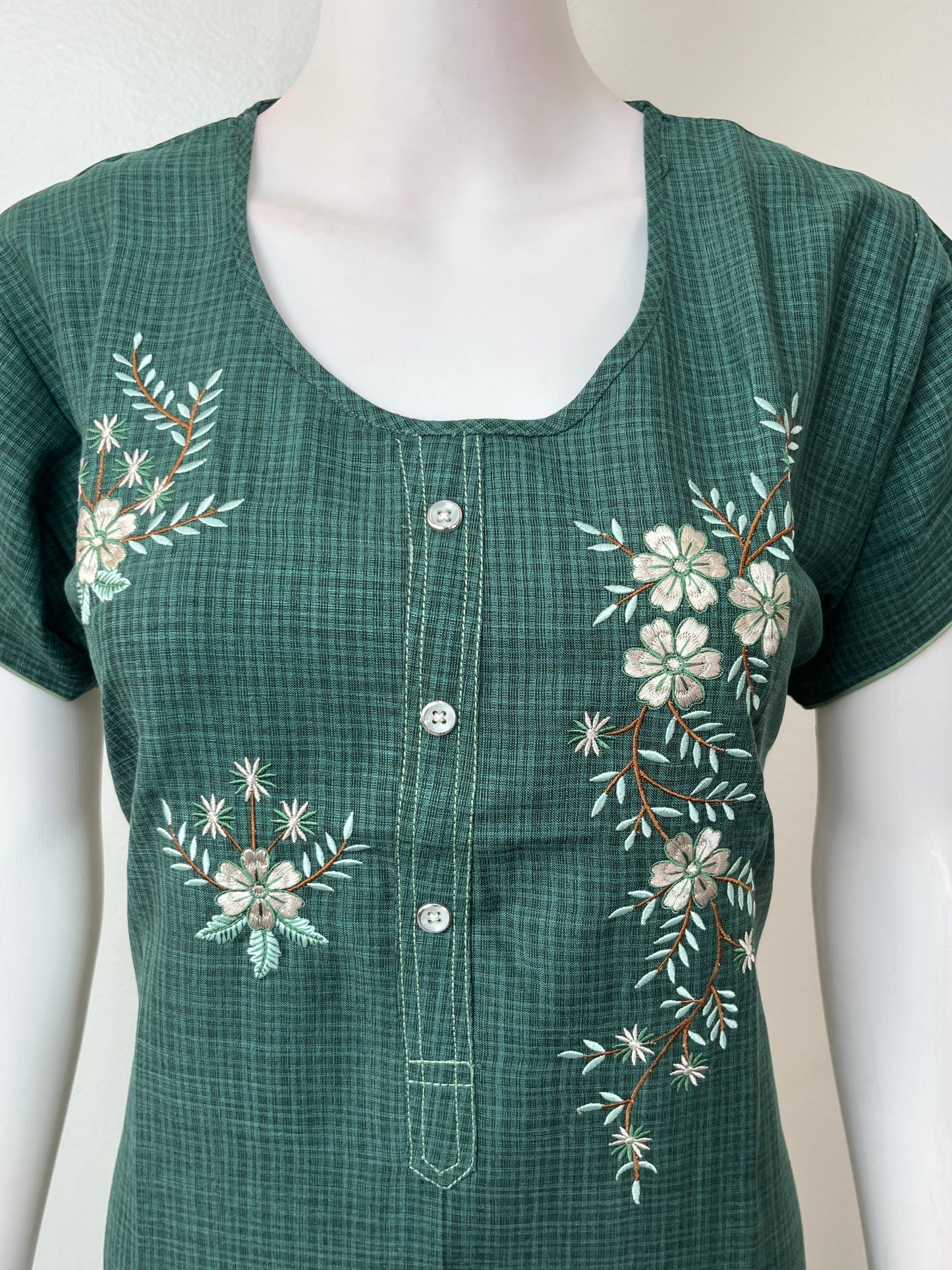 Bottle Green Rayon Fabric Nighty for Women