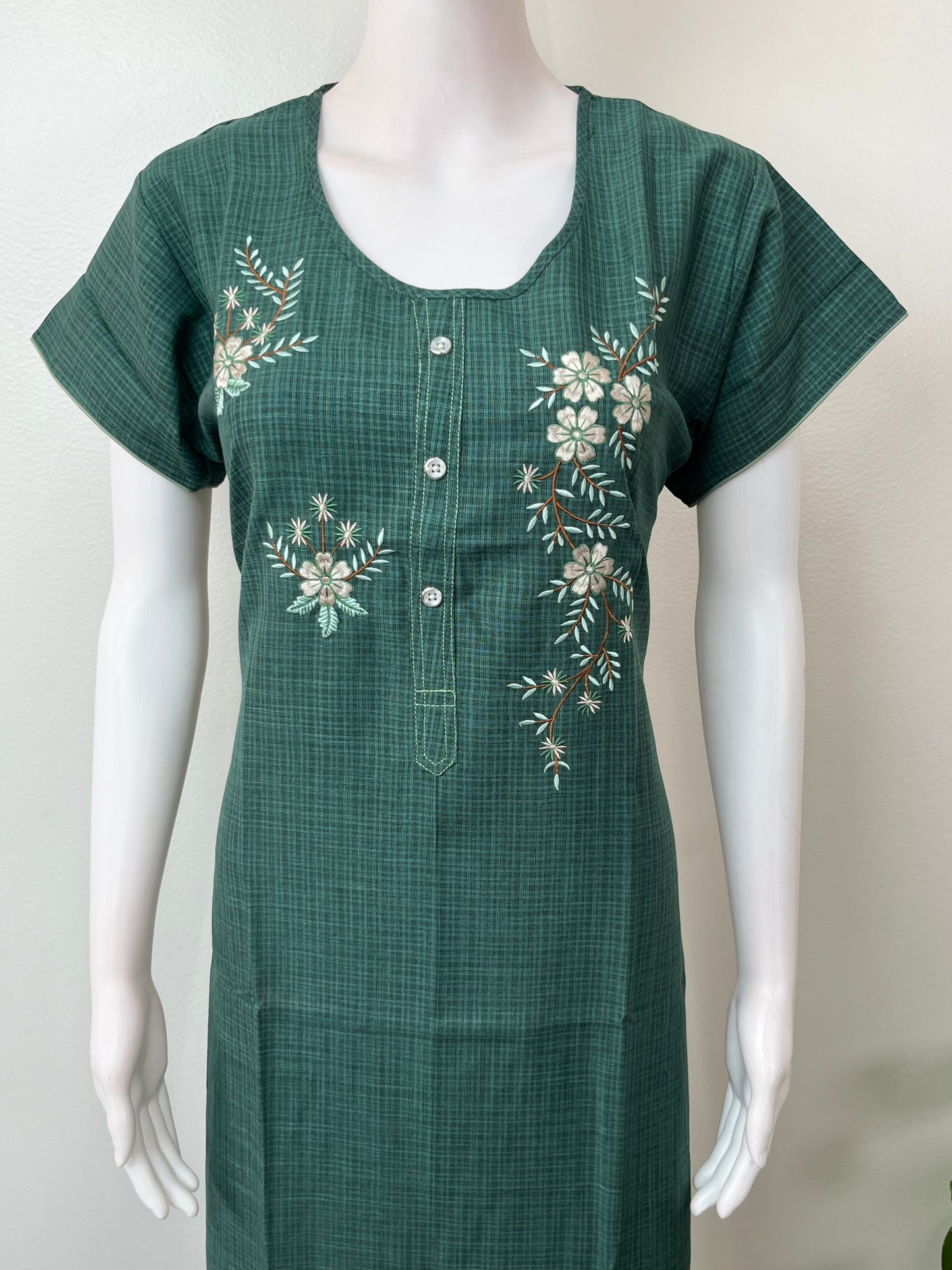 Bottle Green Rayon Fabric Nighty for Women