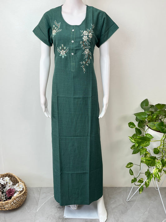 Bottle Green Rayon Fabric Nighty for Women
