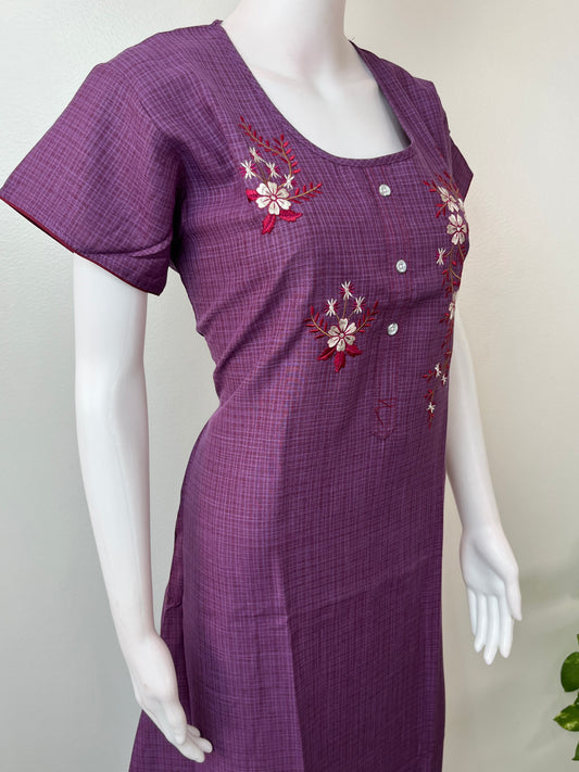 Purple Embroidered Nighty Rayon Fabric