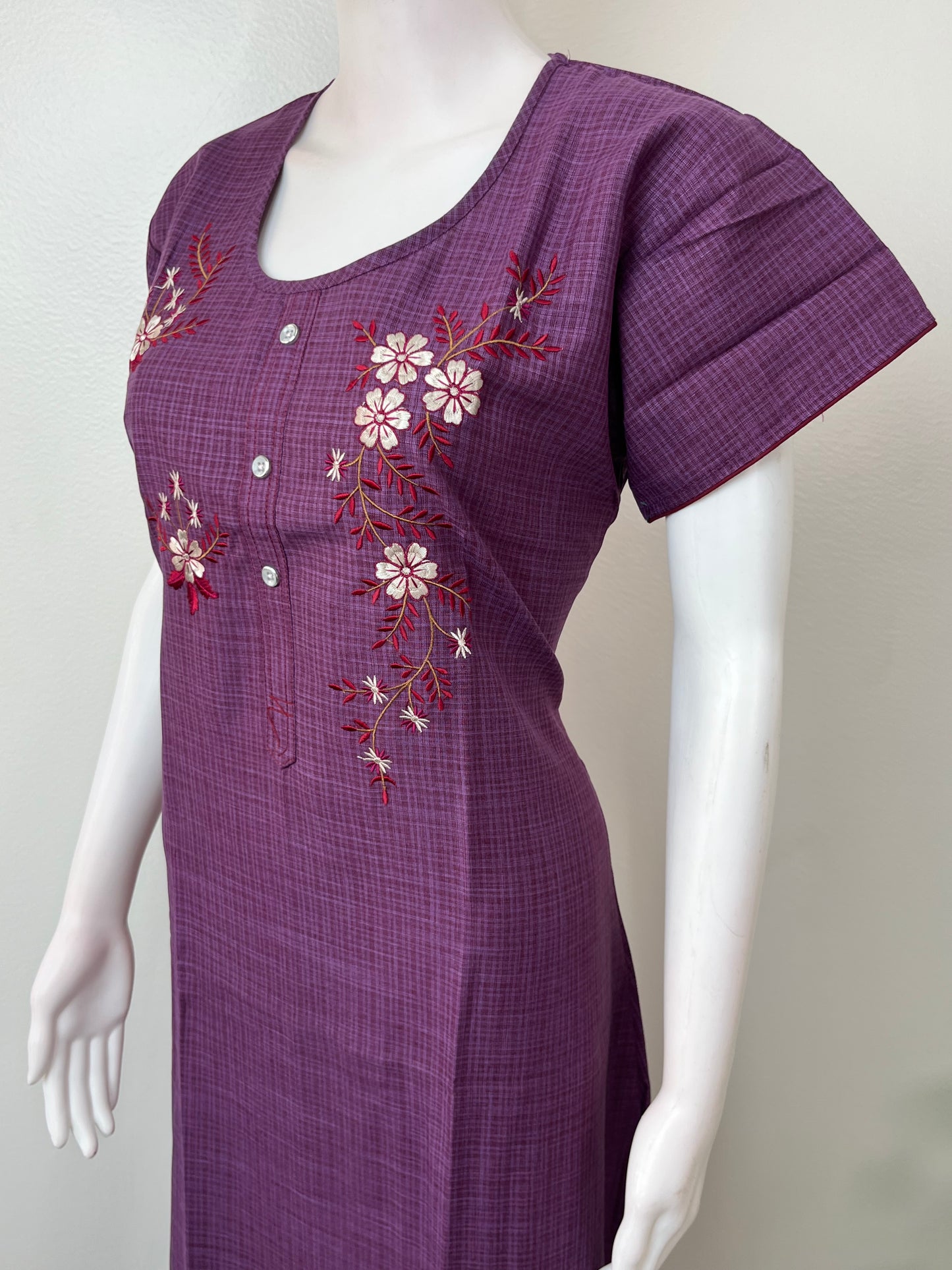 Purple Embroidered Nighty Rayon Fabric