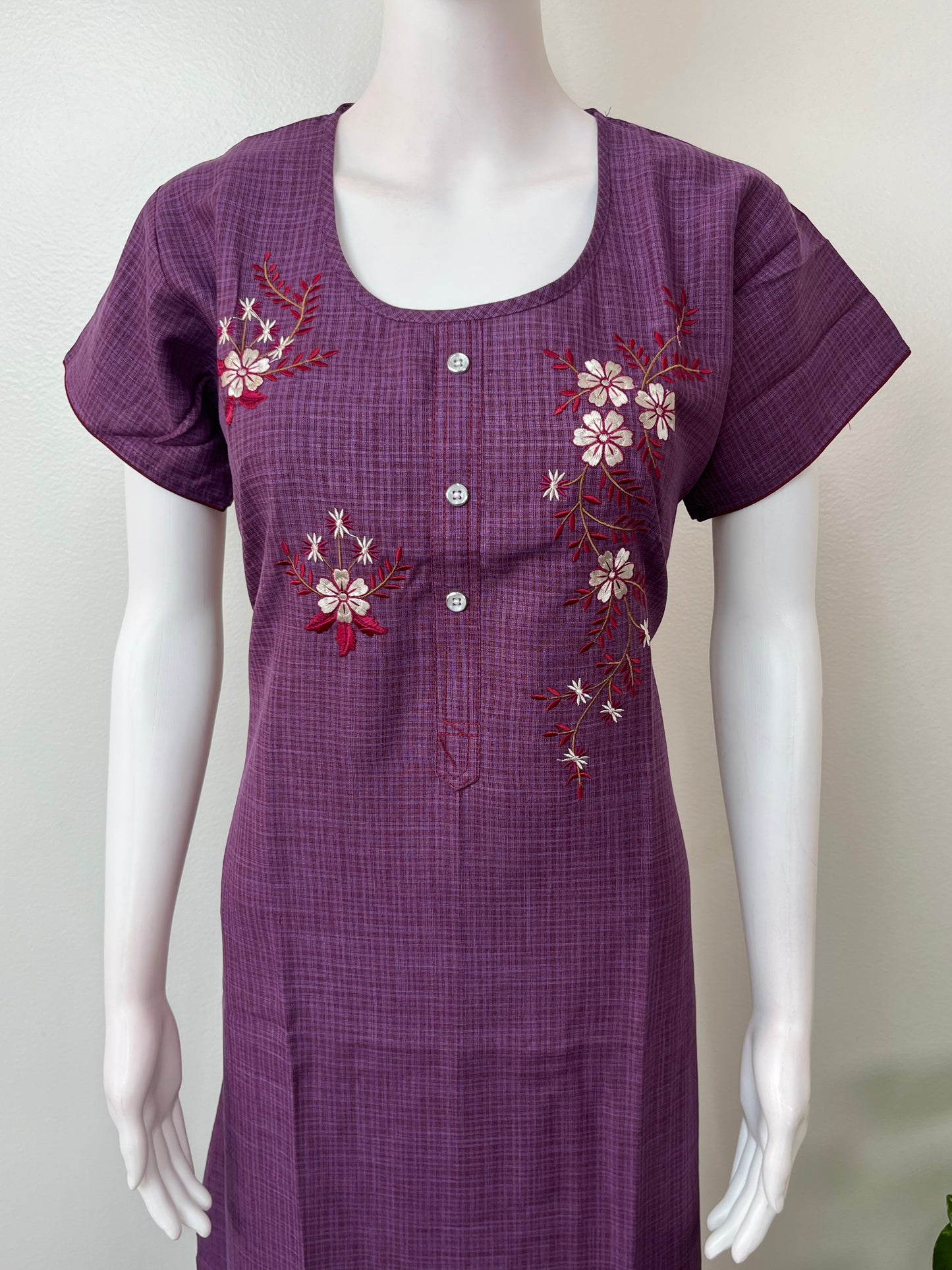 Purple Embroidered Nighty Rayon Fabric