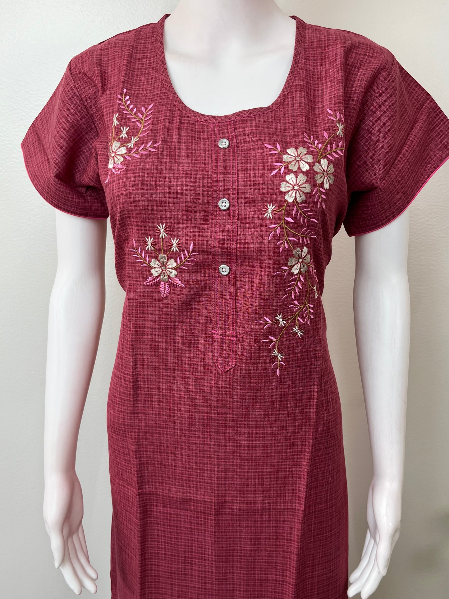Maroon Rayon Fabric Nightgown Silky Texture
