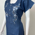 Navy Blue Printed Rayon Nighty