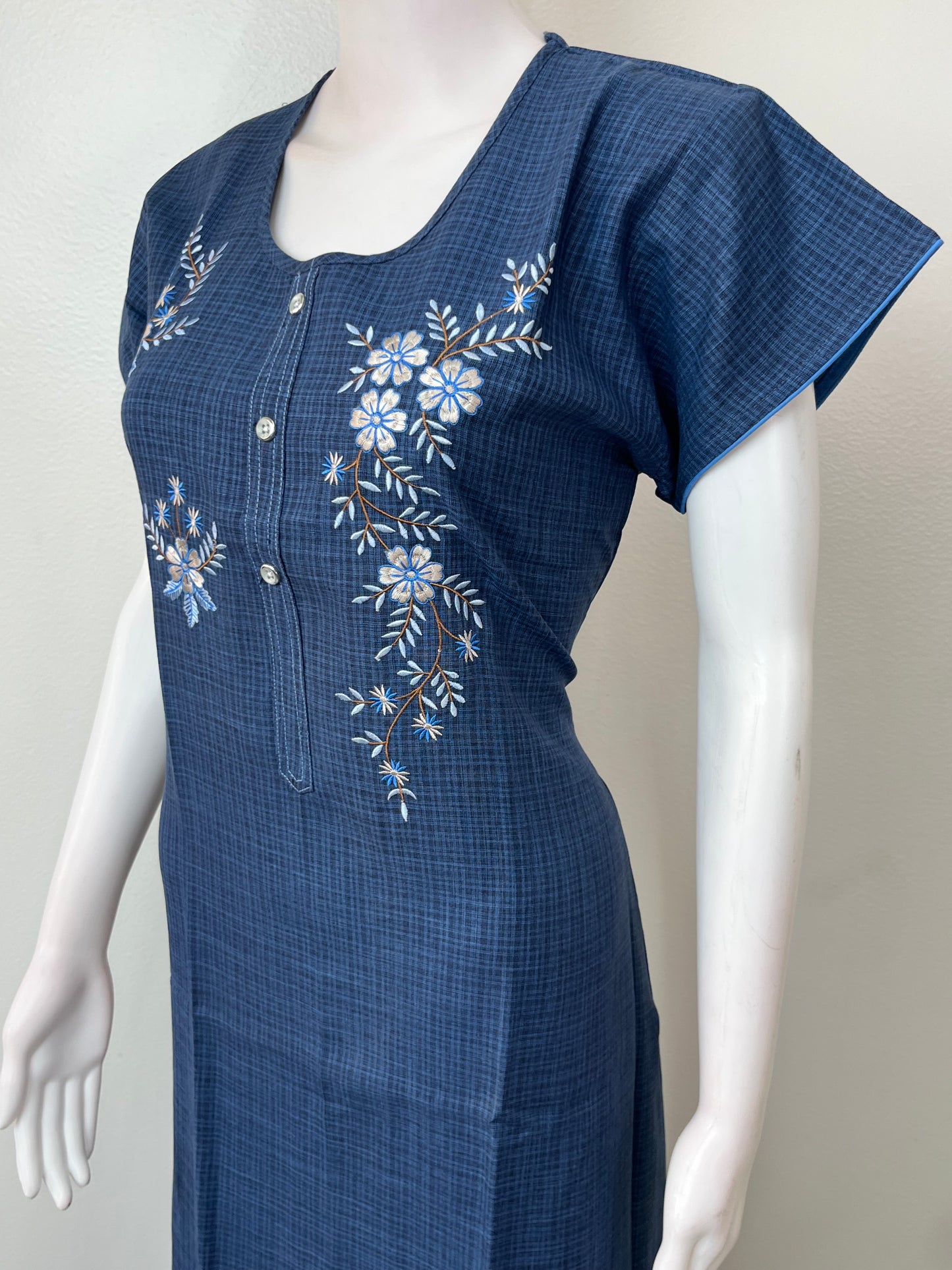 Navy Blue Printed Rayon Nighty