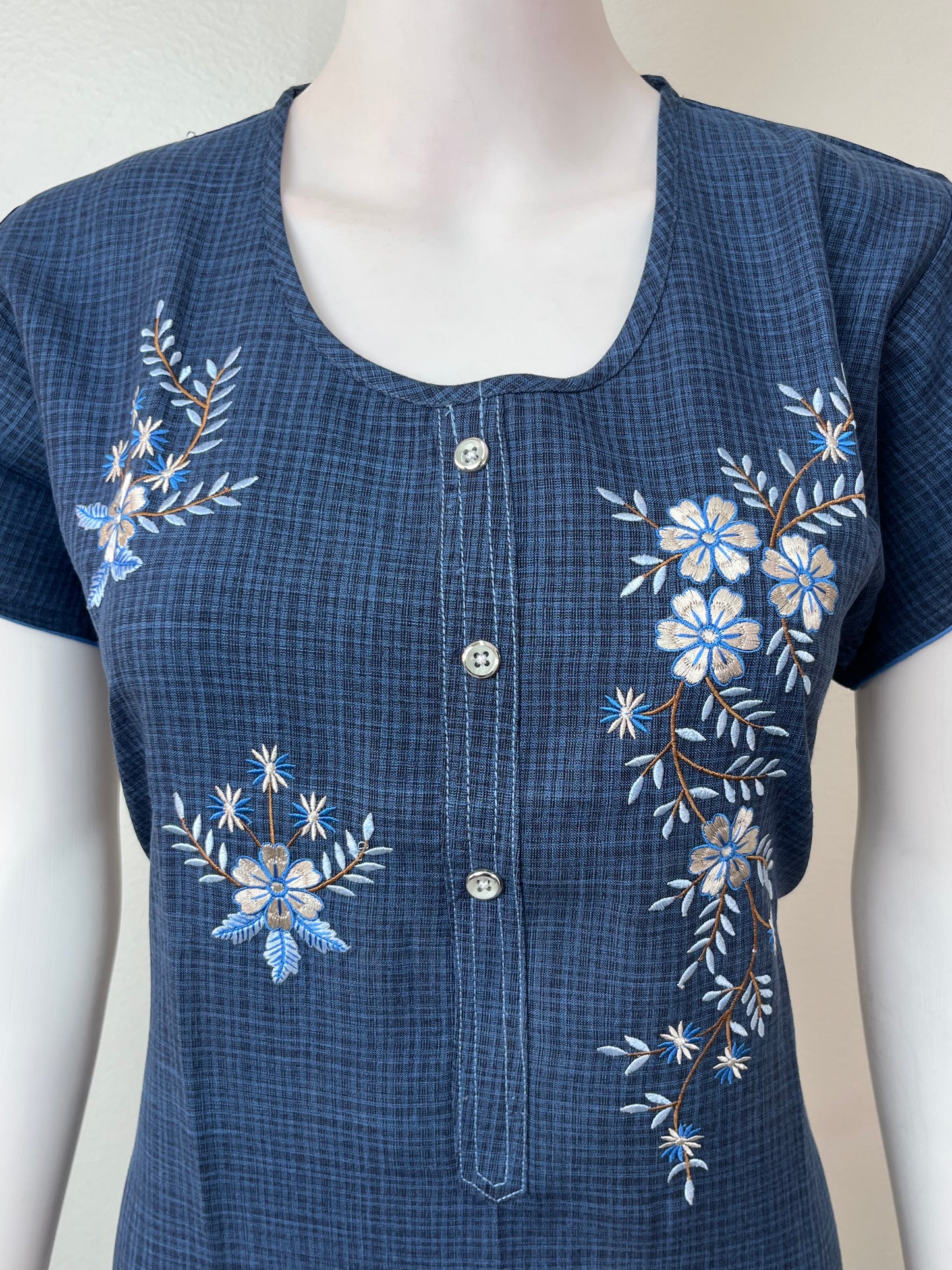 Navy Blue Printed Rayon Nighty