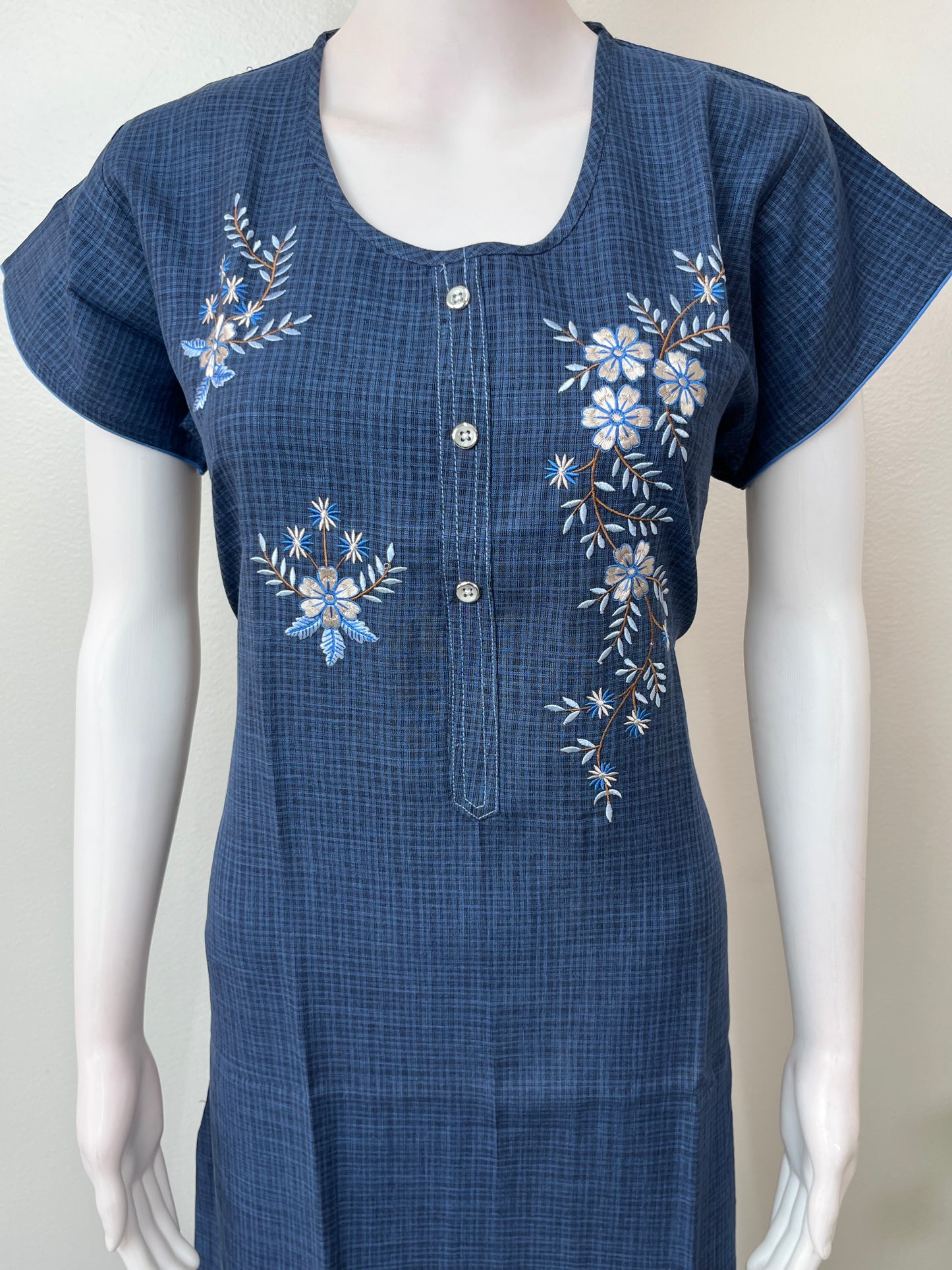 Navy Blue Printed Rayon Nighty