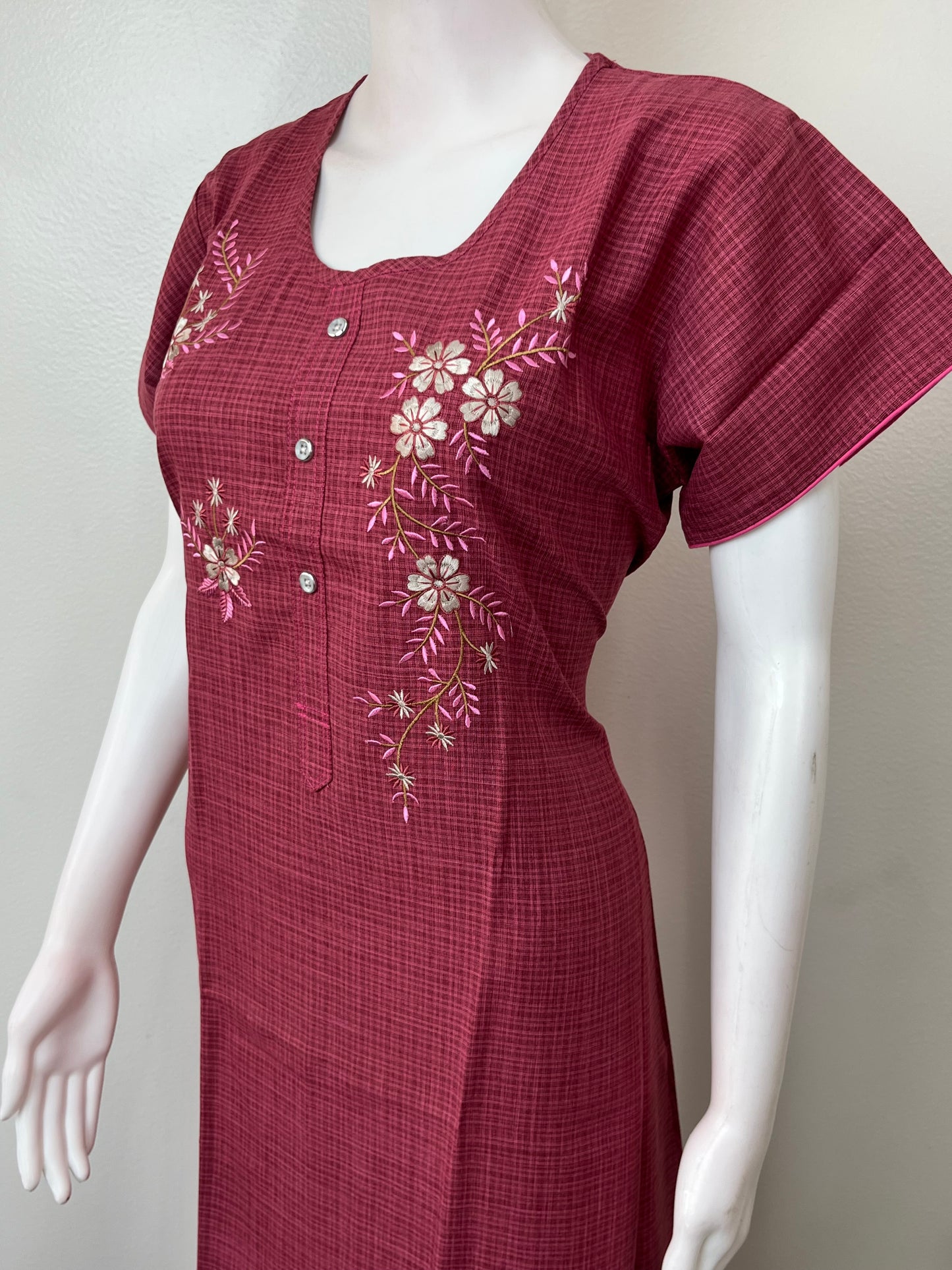 Maroon Rayon Fabric Nightgown Silky Texture