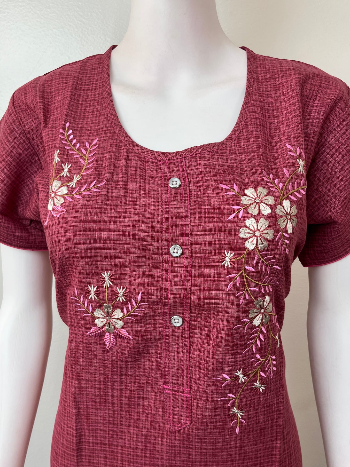 Maroon Rayon Fabric Nightgown Silky Texture