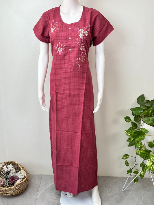 Maroon Rayon Fabric Nightgown Silky Texture