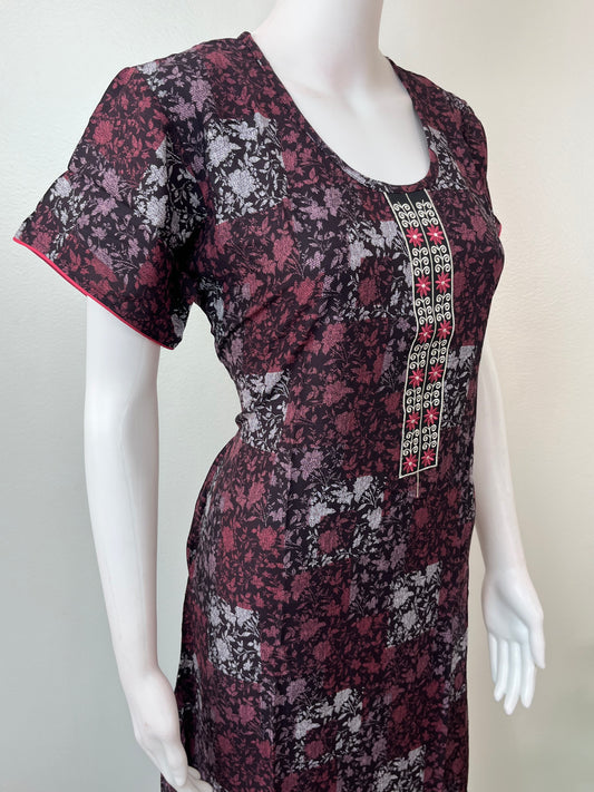 Wine Rayon Fabric Nightgown Elegant & Long-Lasting