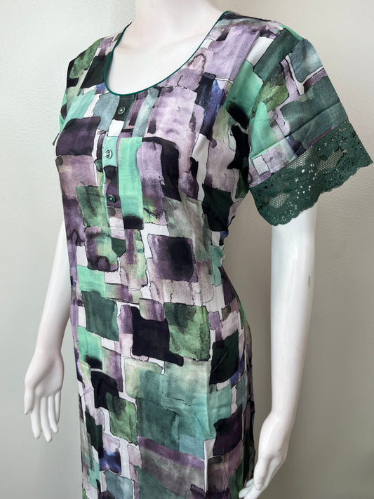 Green & Purple Soft & Breathable Rayon Fabric Nightgown