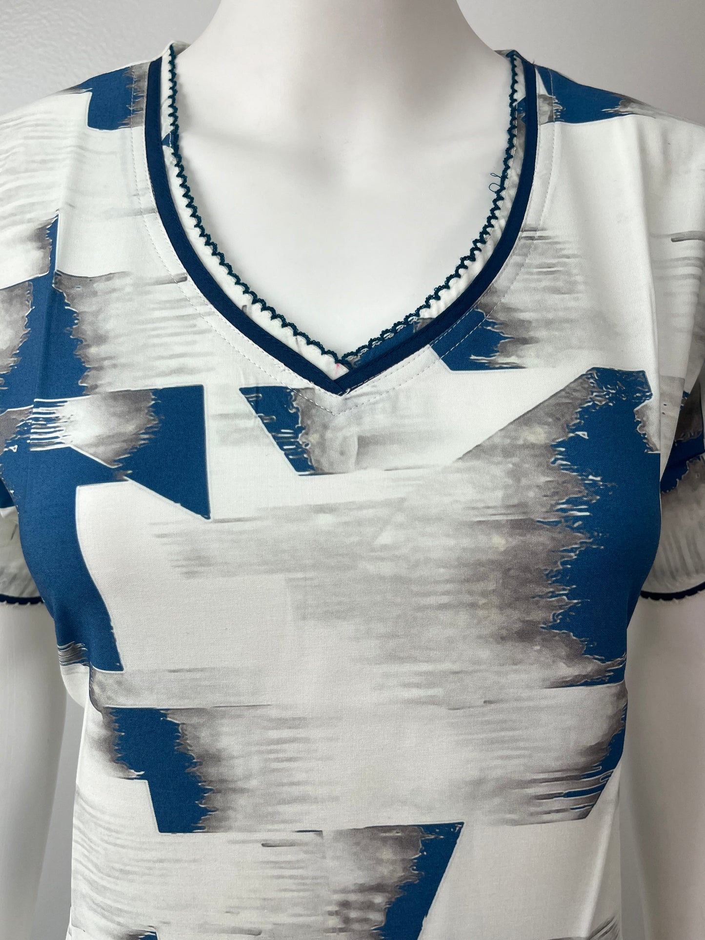 White & Blue Printed Premium Rayon Fabric Nightgown
