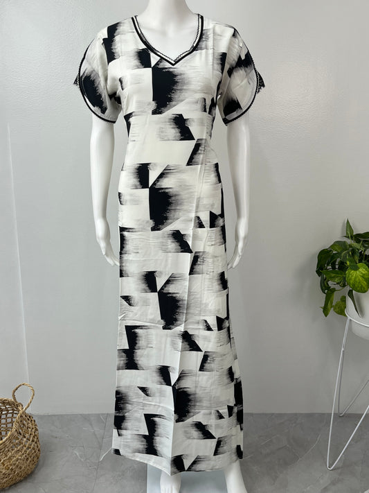 Black & White Soft & Breathable Rayon Nighty
