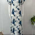White & Blue Printed Premium Rayon Fabric Nightgown