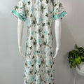 White Printed Rayon Nightgown Elegant with Lace