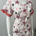 Red Printed Rayon Nighty for Women with Lace